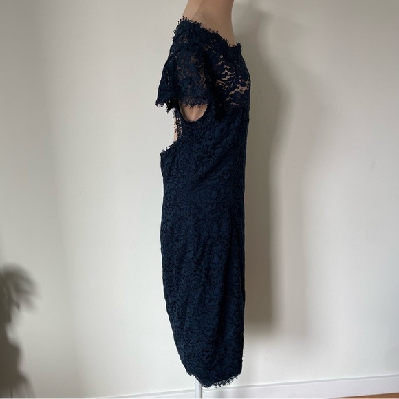 ML Monique Lhuillier Gravitate Towards You Sheath Blue Lace Keyhole Back Dress L - Picture 8 of 12